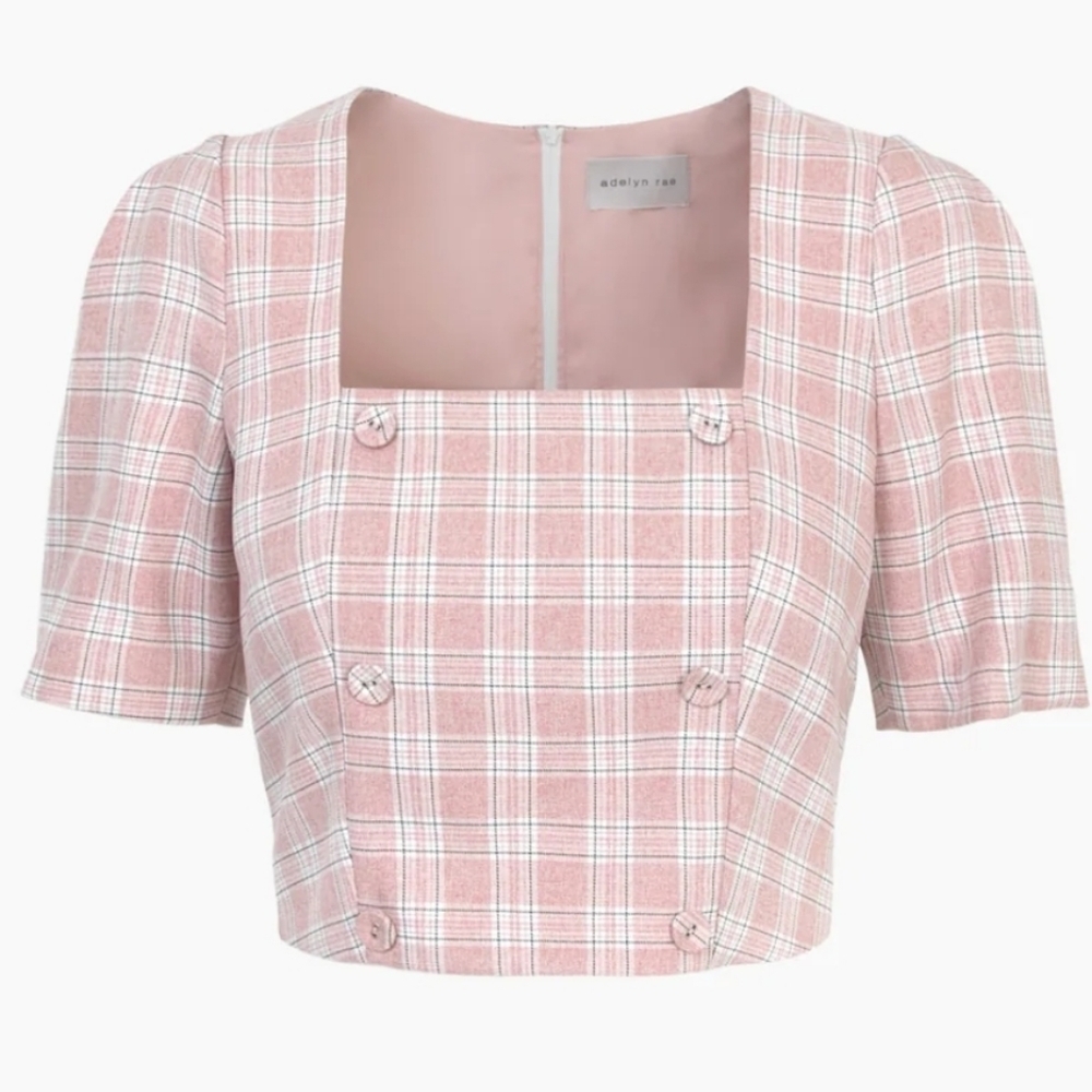 Adelyn Rae‎ Pink Plaid Double Breasted crop top size Large - Picture 3 of 10